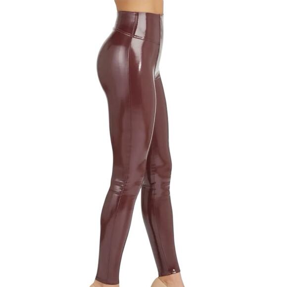 Spanx Ruby NWTs Faux Patent Leather Leggings Dark Red Burgundy size 1X - Picture 3 of 11